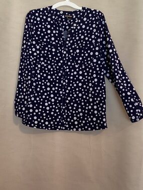 Navy and White Polka Dot Button-Down Shirt